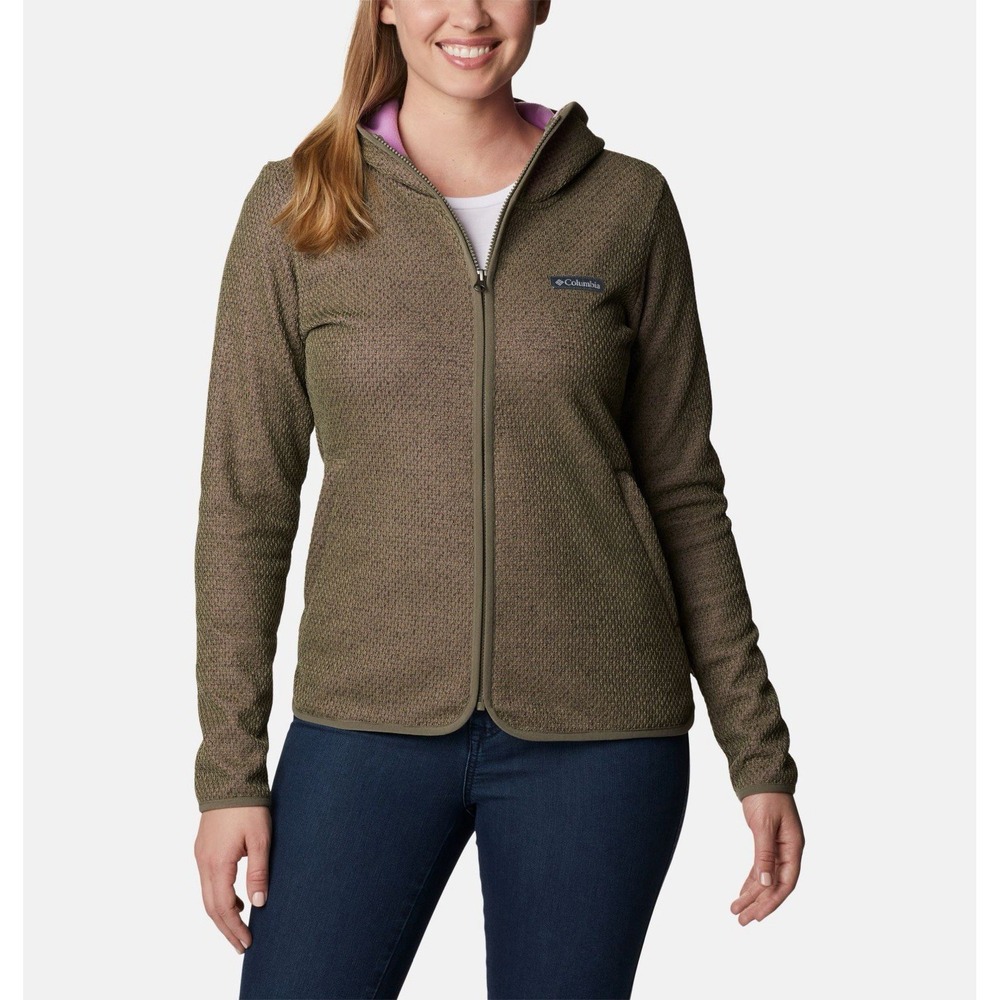 Columbia Jacket Almond Creek Women's Small Hooded Fleece Lining Full Zip Green